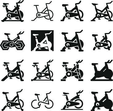 Exercise Bicycle and Bike Silhouette Vector Icon Set for Fitness