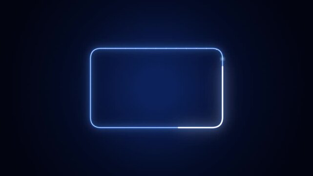 Glowing neon rounded rectangle frame with animated loading border on dark blue background
