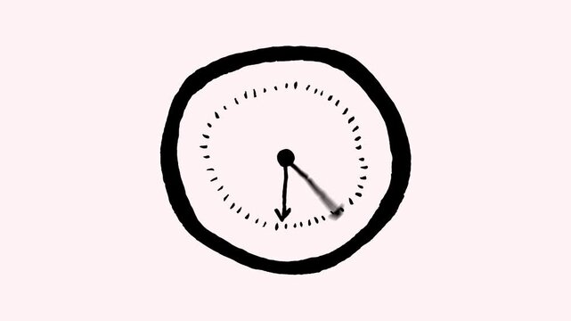 Hand Drawn Clock spinning animation. Clock icon flat style 24 hours day fast speed with moving timer clock. clock animation video. 4k video