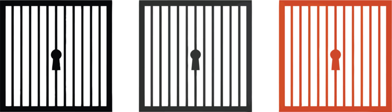 Simple flat jail cell icon isolated on white background, symbolizing restriction, rules, punishment, imprisonment, detention and criminal justice.
