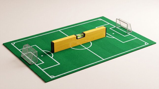 Spirit level on miniature soccer field, level playing field