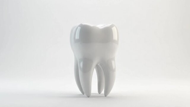 3D Animation of a Healthy White Molar Tooth Rotating on a Seamless White Background