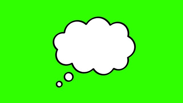 Thought bubble comic cloud animation, speech cloud message frame, isolated green screen video overlay element