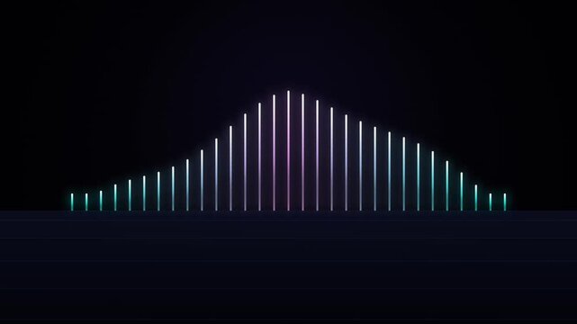 Neon audio equalizer waveform animation, pulsing digital sound spectrum, abstract music visualization background