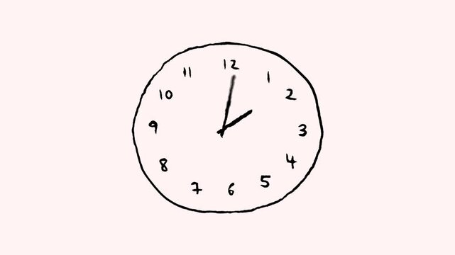 Hand Drawn Clock spinning animation om transparent background. watch animation. Clock icon flat style 24 hours day fast speed with moving timer clock. clock animation video. 4k