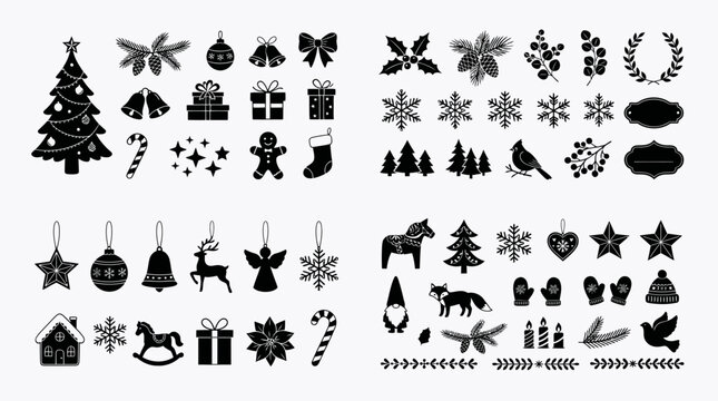 Christmas Sticker Vector Pack and Winter Holiday Silhouette Icons