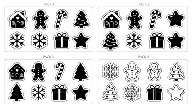 Monochrome Winter Holiday Vector Icon Set for Festive Craft Designs