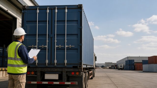 Cargo Container Seal Inspection - Closed Shipping Unit Doors Prepared for Checking for warehouse loading dock