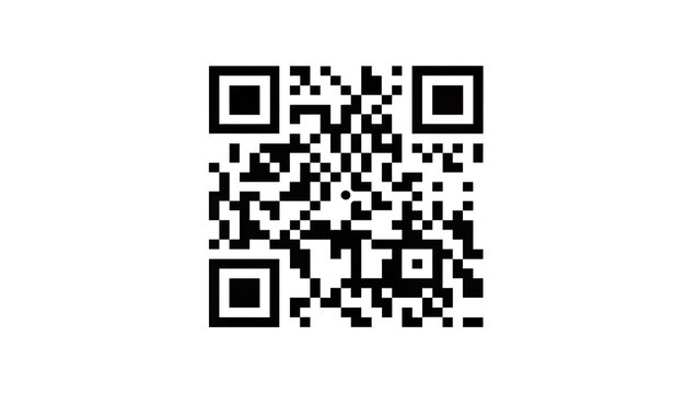 Black and white QR code matrix pattern, isolated on transparent background