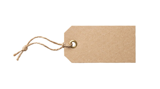 Blank brown cardboard tag with rustic twine loop string for product pricing and labeling.