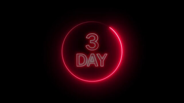 Neon red counting 3 day animation. Counting 3 days to go. Counting timer number 4k animation.