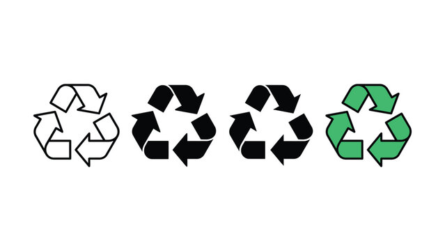 Set of four different recycle arrow symbols representing waste management and environmental sustainability