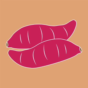 Purple Sweet Potato Flat Vector Illustration on Colored Background
