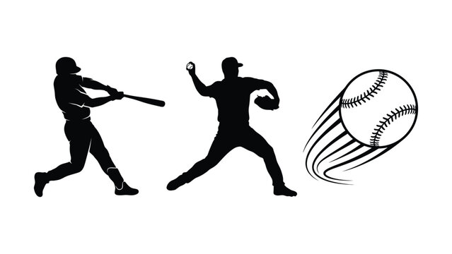 Baseball Player Silhouette Swinging Bat With Pitcher Throwing Ball Motion