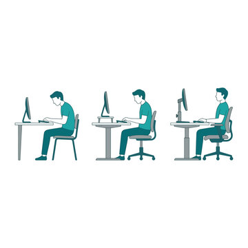 Correct ergonomic posture and health guide for computer desk workstation sitting