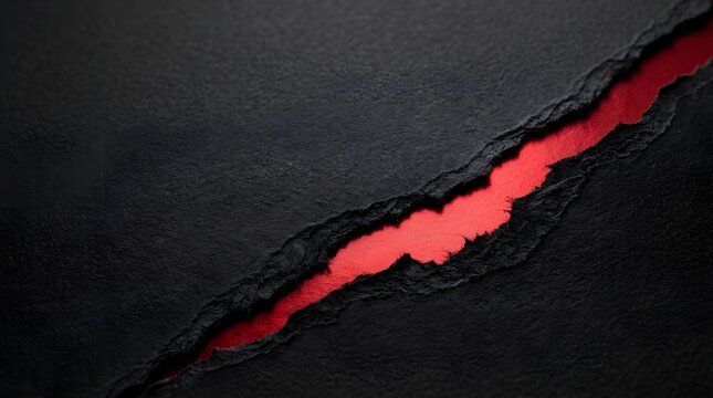 Abstract torn black paper revealing vibrant red background