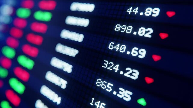 Stock price display with glowing numbers in a seamless loop
