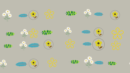 Simple floral and leaf pattern on gray background © kylo