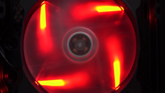 Glowing red computer cooling fan with led lighting