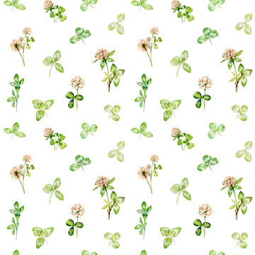 Watercolor Clover Flowers Seamless Pattern for Textile Print, Wallpaper and Home Decor