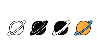 Set of four isolated planet icons with rings in flat line and solid style © rasheda