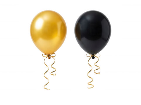 Gold and black balloons isolated on transparent background