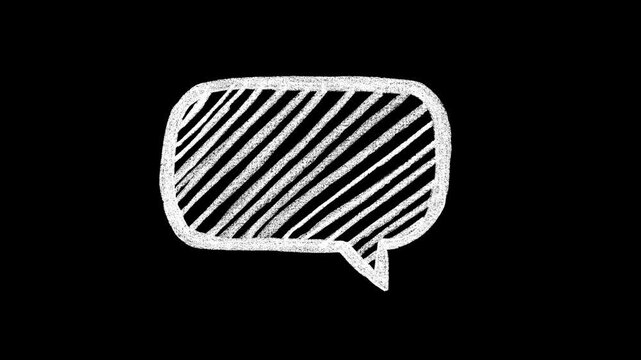 White hand drawn chalk speech bubble animation, sketchy chat box graphic, isolated video overlay element   