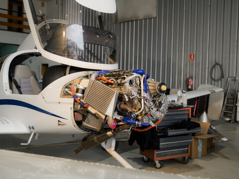 Aircraft maintenance at hangar