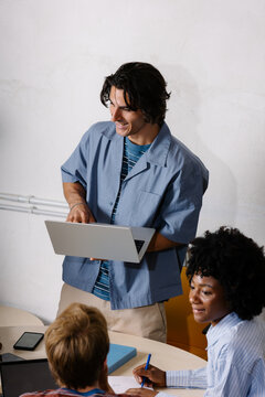 A freelancer directing the presentation of a digital project