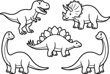 Set of cute cartoon dinosaurs for kids coloring page on white background © rayhanbd.net