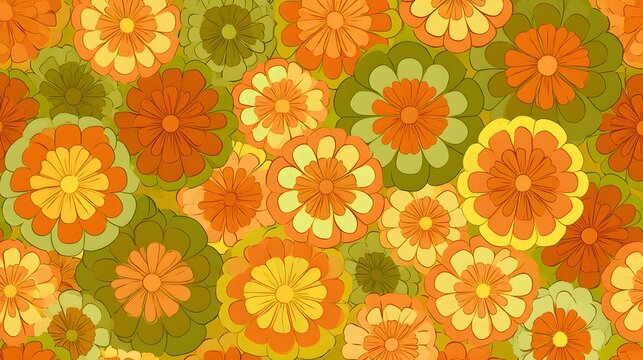 Retro floral pattern with orange and green daisies