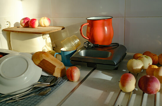 Kitchen counter with fresh apples and rustic details