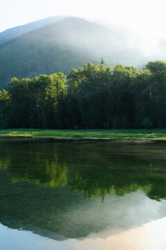 Misty Morning Lake Reflection
