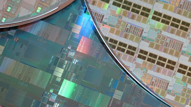 Silicon wafer for manufacturing semiconductor of integrated circuit.Electronic circuit designs have been built onto the wafers using micromaching including photolithography