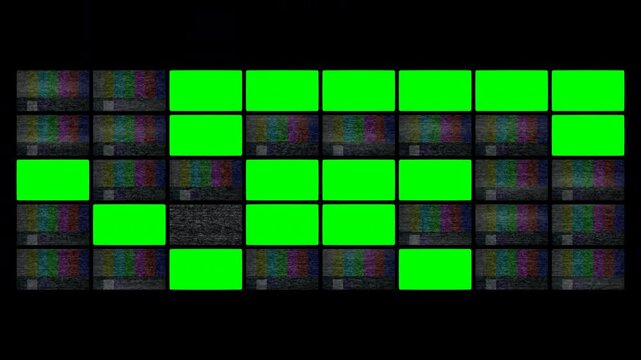 Wall TV LED Screens Turning Green Screen Randomly from Color Bars Control Room Video Wall 4K