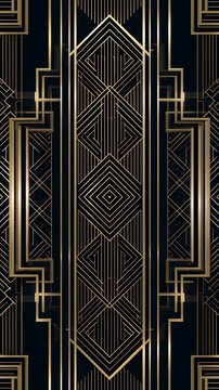 Gold foil geometric art deco pattern on black background