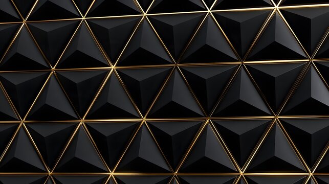 Matte black geometric pyramid pattern with gold trim highlights