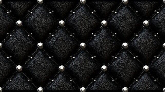 Black leather diamond quilted texture with silver metal studs