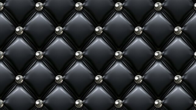 Black leather diamond quilted pattern with silver metal studs