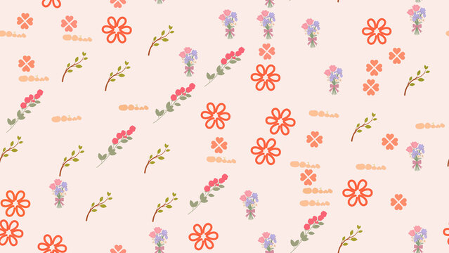 Seamless pattern with stylized floral elements and branches