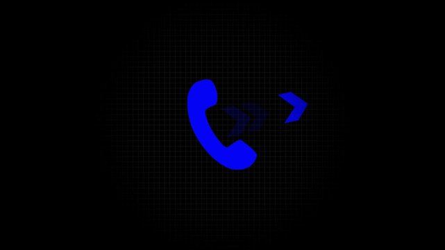 Smart phone call ring with arrow icon animation with isolated black background. Incoming call ring icon 4k video.