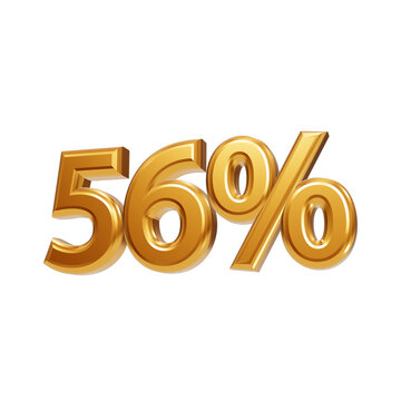 Shiny golden 56 percent discount number symbol rendered in 3D perspective view for promotion events fifty six percent isolated on a transparent background