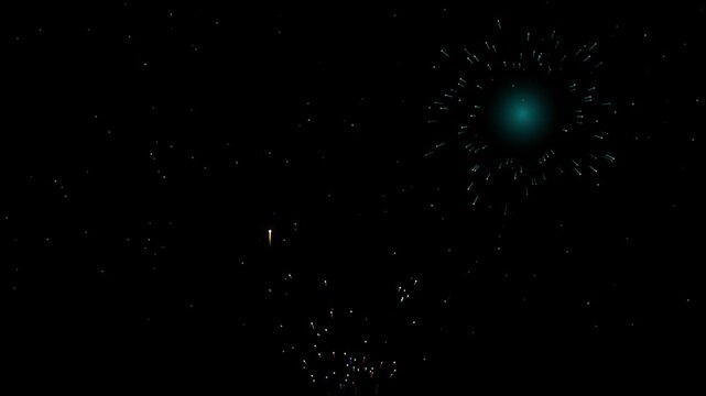Celestial Fireworks Symphony Colorful Rocket Trail Launch with Starry Night Sky Background