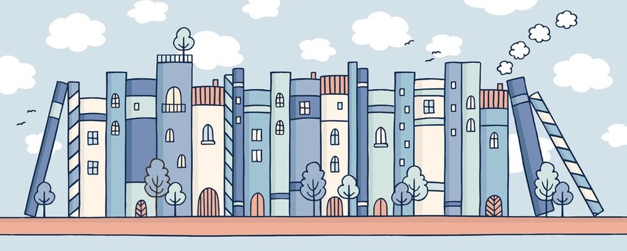 Book City on a Bookshelf in Blue