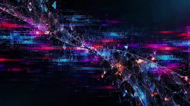 破砕エフェクトと画面の乱れを表現したサイバー映像素材