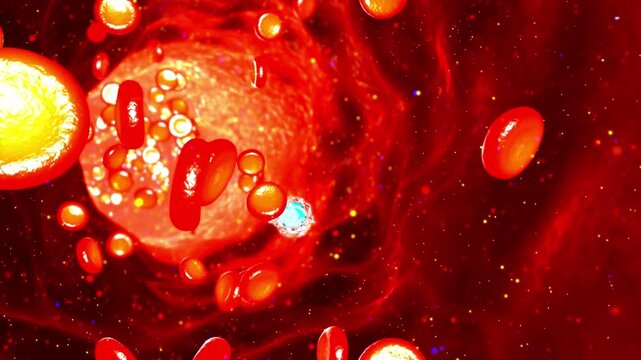 Red Blood Cells Flowing Through Bloodstream, Medical Science Animation