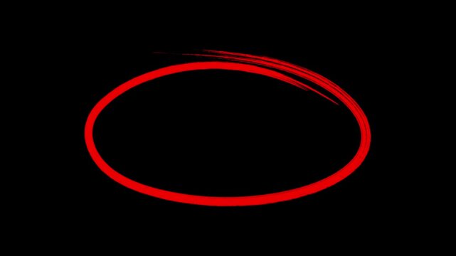 Hand drawn animated red circle highlight oval marker on black, white and green screen background for video editing overlay