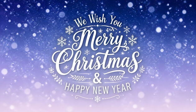 Merry christmas and happy new year greeting text with floating snow particles art.