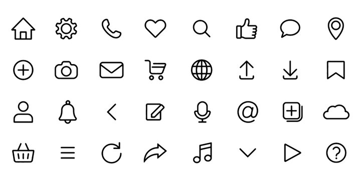 Web UI line icons set with website interface, digital services and technology. Editable storke vector illustration.