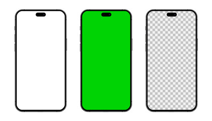 Fototapeta premium iPhone 18 pro modern smartphone mockup set with white empty, green and transparent touch screen. Detailed mockup smartphone, model mobile